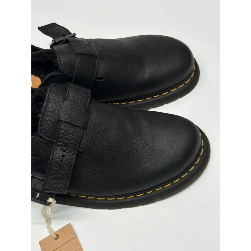 Dr Martens Black Leather Fur Lined Clog Sandal Mens Size 13 Adjustable Strap NWT